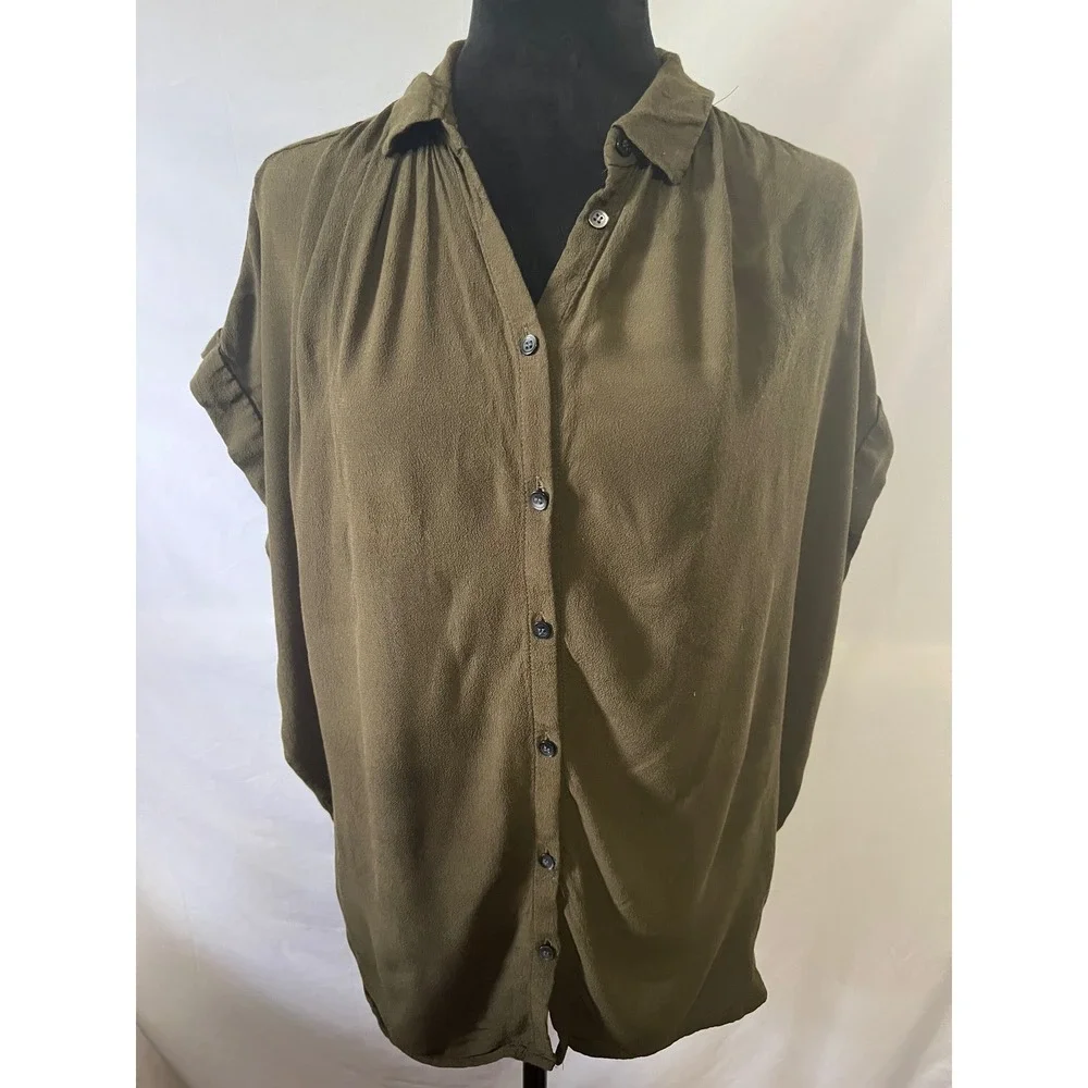 MADEWELL Central Shirt Short Sleeve Button Up Womens S Green Minimalist Blouse - Picture 2 of 5
